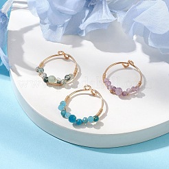 Round Natural Moss Agate & Apatite & Amethyst Open Cuff Rings&nbsp;RJEW-TA00129