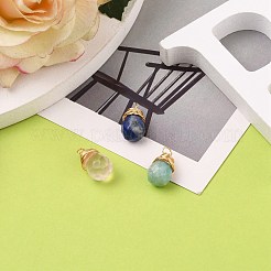 ナチュラルミックスジェムストーンワイヤーラップペンダント  金メッキ銅線  多面カット  ティアドロップ  18~19x10~10.5mm  穴：2~3mm&nbsp;PALLOY-JF00527