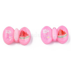 プリント半透明エポキシ樹脂カボション  花とスイカのちょう結び  ショッキングピンク  11x17.5x7mm&nbsp;CRES-N034-27B