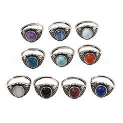 天然宝石の指輪  真鍮製リング  アンティークシルバー  15mm  内径：17.5~18mm&nbsp;RJEW-A084-06AS