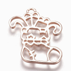 ラックメッキ合金空枠ペンダント  UVレジンDIY用  エポキシ樹脂  プレスジュエリー  カドミウムフリー＆ニッケルフリー＆鉛フリー  クリスマスの靴下  ローズゴールド  37x30x2.5mm  穴：3mm&nbsp;PALLOY-Q351-19RG-FF