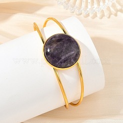 Natural Mixed Gemstone Flat Round Brass Hollow Cuff Bangles for Women&nbsp;BJEW-JB14330-02