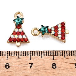 ラックメッキ合金ペンダント  ラインストーン付き  カドミウムフリー＆ニッケルフリー＆鉛フリー  クリスマスツリー  ライトゴールド  グリーントルマリン  17x10x4mm  穴：1.6mm&nbsp;X-PALLOY-N164-024B