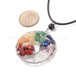 Natural Mixed Gemstone Chips Braided Tree of Life Pendant Necklaces&nbsp;NJEW-JN03886-02