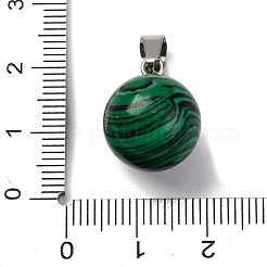 丸い合成マラカイトペンダント  プラチナトーンの真鍮パーツ  17~19x13~14mm  穴：2x7mm&nbsp;G-Q434-18