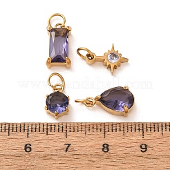 4Pcs 4 Styles 304 Stainless Steel & Glass Pendants&nbsp;GL-CBAC8BB-01G-02