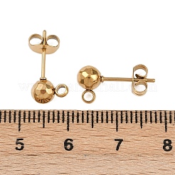 304ステンレススチールスタッドピアス金具  カン付き  イオンプレーティング（ip）  ラウンド  ゴールドカラー  5mm  穴：1.8mm  ピン：11x1mm&nbsp;STAS-A119-06G