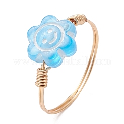 銅線入りアクリル指輪  花  ゴールドカラー  usサイズ9 3/4(19.5mm)&nbsp;RJEW-JR00958-01