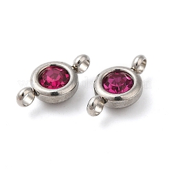 304ステンレススチールシングルラインストーンコネクタチャーム  フラットラウンドいリンク  ステンレス鋼色  フクシア  12x6.5x4mm  穴：2mm&nbsp;STAS-E194-13P-05