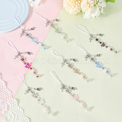 アクリル＆ガラス＆合金携帯ストラップ8個  蝶  花  ミックスカラー  150mm  8個/セット&nbsp;HJEW-SC00146