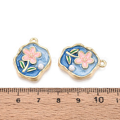 ラックメッキ合金エナメルとABS模造真珠ペンダント  花のチャームが付いたナゲット  カドミウムフリー＆ニッケルフリー＆鉛フリー  ゴールドカラー  コーンフラワーブルー  25x20x4.5mm  穴：1.8mm&nbsp;ENAM-T024-87A-G
