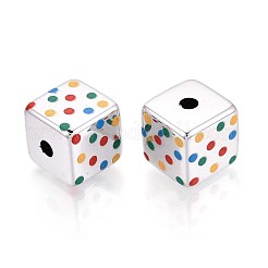 オペークプリントアクリルビーズ  キューブ  カラフル  13.5x13.5x13.5mm  穴：3mm&nbsp;OACR-T029-09