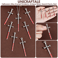ハロウィン合金エナメルペンダント20個。  アンティークシルバー  剣のチャーム  レッド  54.5x16x5mm  穴：2mm&nbsp;FIND-UN0003-03