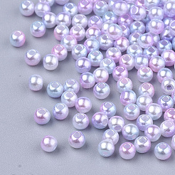 レインボーABSプラスチックイミテーションパールビーズ  グラデーションマーメイドパールビーズ  ラウンド  プラム  4x3.5mm  穴：1.2mm  約18000個/500g&nbsp;OACR-Q174-4mm-01