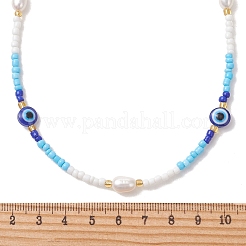 Natural Pearl & Resin Evil Eye & Glass Seed Beaded Necklaces for Women&nbsp;NJEW-MZ00152-01