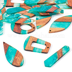 20Pcs 10 Styles Transparent Resin & Walnut Wood Big Pendants&nbsp;RESI-TA0003-17