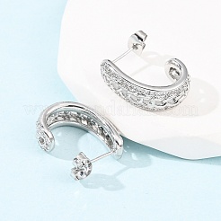 真鍮マイクロペーブクリアキュービックジルコニアスタッドピアス  チェーンチャーム  プラチナ  20x7mm&nbsp;EJEW-B153-15P