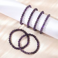 Natural Amethyst Beaded Stretch Bracelets&nbsp;X-BJEW-D446-B-47