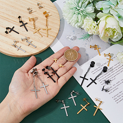 24Pcs 12 Style Stainless Steel Cross Stud Earrings with 304 Stainless Steel Pins for Women Men&nbsp;EJEW-FI0002-06