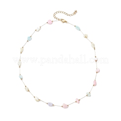 Dyed Nuggets Natural Shell & 304 Stainless Steel Link Chain Necklaces&nbsp;NJEW-JN05449