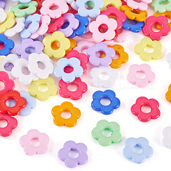 100個の不透明なアクリルビーズ  花  ミックスカラー  19x19x3.5mm  穴：1.4mm&nbsp;MACR-TA0002-64