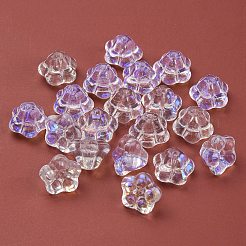 透明ガラスビーズ  ABカラーメッキ  花  クリアAB  10x10x7mm  穴：1.2mm&nbsp;GGLA-YW0001-11