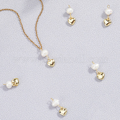6Pcs Brass & Natural Pearl Heart Pendants&nbsp;KK-BBC0019-31