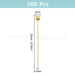500本真鍮ボールヘッドピン  カドミウムフリー＆鉛フリー  ゴールドカラー  20x0.5mm  24ゲージ  ヘッド：2mm&nbsp;KK-GO0001-57
