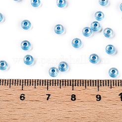 透明な内側の色のガラスシードラウンドビーズ6/0個  丸い穴  ディープスカイブルー  4x3mm  穴：1.2mm  4500個/ポンド&nbsp;SEED-N006-004D