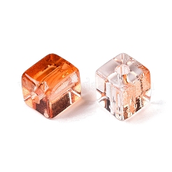 ベーキングペイント透明ガラスビーズ  キューブ  サンゴ  6.5~7x6~6.5x6~6.5mm  穴：1.5mm  約1690個/1000g&nbsp;DGLA-N005-01A-08