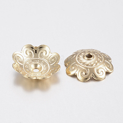 201ステンレススチールビーズキャップ  花  マルチ花弁  ゴールドカラー  11x3mm  穴：1.2mm&nbsp;STAS-H436-32