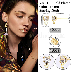 40Pcs Brass Stud Earring Findings&nbsp;FIND-BBC0001-23