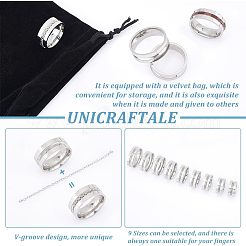 12Pcs 6 Size Grooved Plain 304 & 201 Stainless Steel Finger Ring for Couple Lovers&nbsp;RJEW-UN0001-13