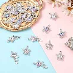 12個3色ガラスペンダント  合金のパーツと  プラチナ  スター  ミックスカラー  30.5x16.5x5.5mm  穴：1.8mm  4個/カラー&nbsp;GLAA-YW0004-63A
