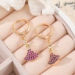 真鍮マイクロパヴェキュービックジルコニアフレンチフックピアス  ラックめっき  長持ちメッキ  鉛フリー＆カドミウムフリー  ファン  ゴールドカラー  30x10.5mm&nbsp;EJEW-K300-16G