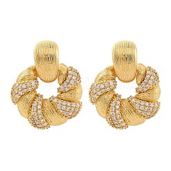 Flower Brass Micro Pave Cubic Zirconia Stud Earrings&nbsp;EJEW-R025-07G