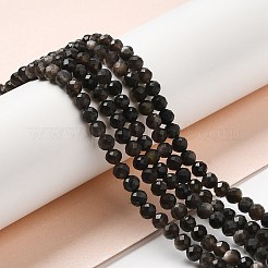 天然銀光沢の黒曜石ビーズ 連売り  ラウンド  多面カット  4mm  穴：0.7mm  約92個/連  15.43''（39.2センチメートル）&nbsp;LS-G-E608-A02-C