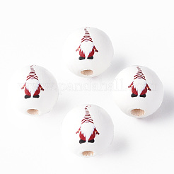 塗装天然木ビーズ  父のクリスマス模様とラウンド  レッド  16x15mm  穴：4mm&nbsp;WOOD-N006-189