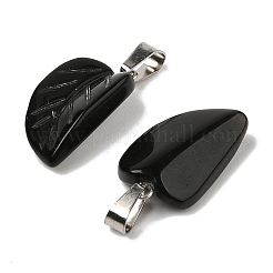 天然石オブシディアンペンダント  201ステンレススチール製金具付き  葉  25.5~26x15x7mm  穴：4x8mm&nbsp;G-B127-01P-03