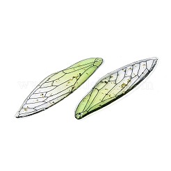 透明なエポキシ樹脂の大きなペンダント  金箔  昆虫の羽  淡緑色  51x16.5x1~2.5mm  穴：1.2mm&nbsp;RESI-CJC0024-10