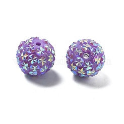 アクリルラインストーンボールビーズ  六角形の模様が輝くビーズ  ラウンド  紫色のメディア  20x18.5mm  穴：2.8mm&nbsp;OACR-A035-01M