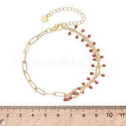 Brass Enamel Beaded Link Chains & Paperclip Chains Bracelets for Women&nbsp;BJEW-JB13568