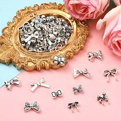 100個10スタイルチベットスタイル合金ビーズ  蝶結び  アンティークシルバー  7~13.5x10~19x3~5mm  穴：1.2~1.8mm  10個/スタイル&nbsp;FIND-CJ0003-95