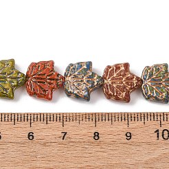 塗装ガラスビーズ連売り  ゴールドライン入り  カエデの葉  ミックスカラー  12~12.5x13x4mm  穴：1.2mm  約33個/連  15.63''（39.7センチメートル）&nbsp;GLAA-B037-13