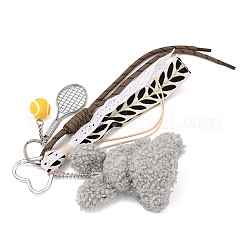 Polyester Rope & Alloy Tennis Racket & Plush Rabbit Pendant Decorations&nbsp;HJEW-JM04385-03