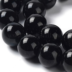 天然石オブシディアンビーズ連売り  ラウンド  グレードAA  ブラック  10mm  穴：1mm  約37個/連  15インチ&nbsp;G-G099-10mm-24