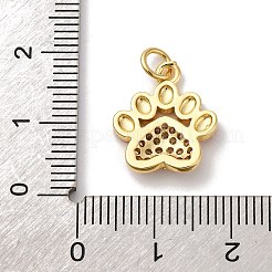 真鍮マイクロパヴェクリアキュービックジルコニア＆エナメルペンダント  猫の足のプリント  丸カン付き  カドミウムフリー＆鉛フリー  ラックめっき  長持ちメッキ  18KGP本金メッキ  レッド  16x14x2mm  穴：3.5mm&nbsp;KK-Q098-30G-A
