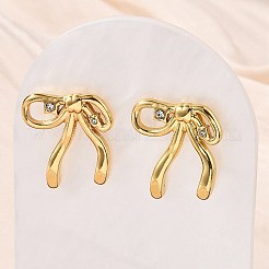 女性用304ステンレススチールスタッドピアス  蝶結び  イオンプレーティング（ip）  ラインストーン付き  18KGP本金メッキ  22x20mm&nbsp;EJEW-U052-10G