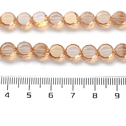電気メッキガラスビーズセット  フラットラウンド  パール光沢メッキ  多面カット  砂茶色  8x5mm  穴：1.4mm  約79個/連  23.31インチ（59.2cm）&nbsp;EGLA-C010-01A-PL02