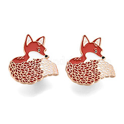 キツネ型エナメルピン  バックパックの服のためのライトゴールドメッキ合金動物バッジ  ニッケルフリー＆鉛フリー  30x28mm  ピン：1.2mm&nbsp;JEWB-N007-250